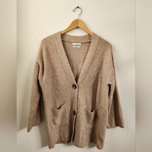 Mango Oversized Knit Cardigan Button-up Pockets Tan Small